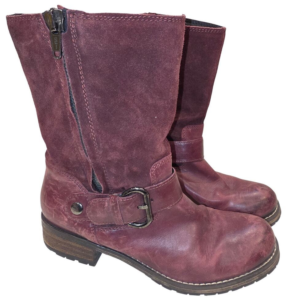 Clarks Majorca Isla mid calf leather slouch, zip burgundy boots sz 9.5 - Picture 2 of 11